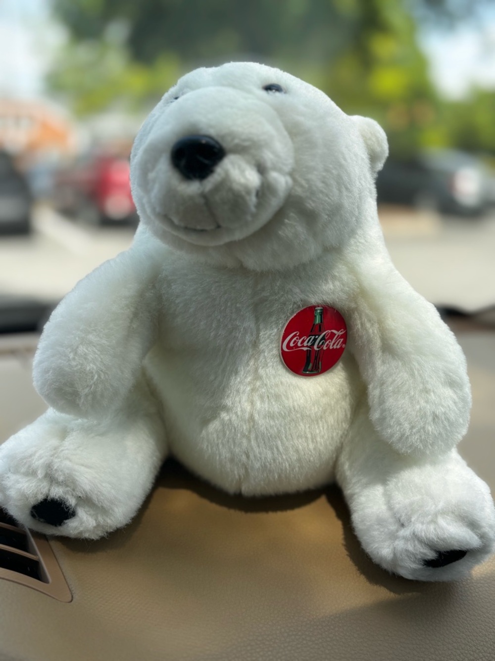 Vintage Coca Cola White Polar Bear Plush with Red Logo Badge